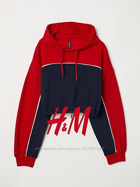 H & M divided Теплое худи женское укороченное на резинке с капюшоном