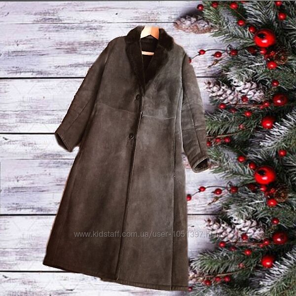 Натуральная теплая красивая женская дубленка шоколадного цвета 48-50