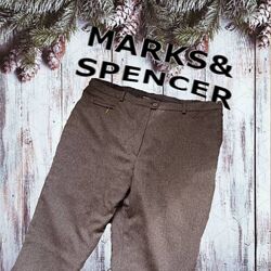 Marks&Spencer UK18 шерстяные теплые женские брюки с кашемиром коричневые в