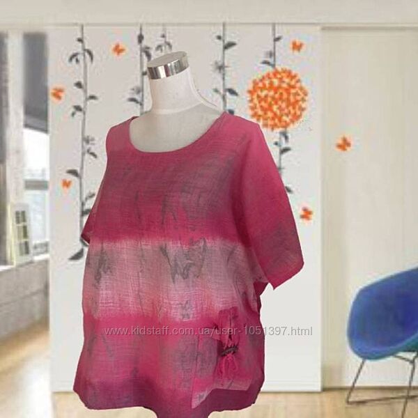 Итальянская льняная с хлопком женская блузка в стиле бохо оверсайз 