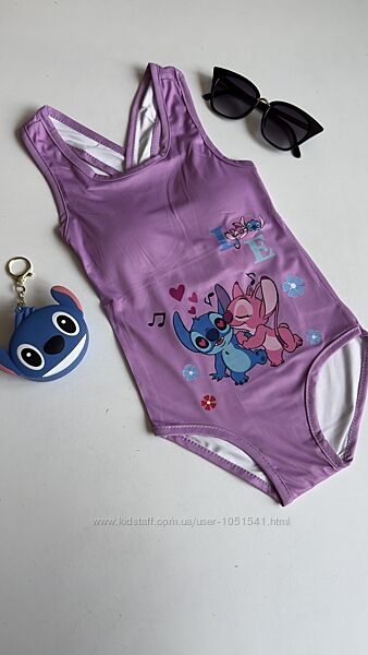 Купальник цільний бузковий stitch- love від 5 до 8 років