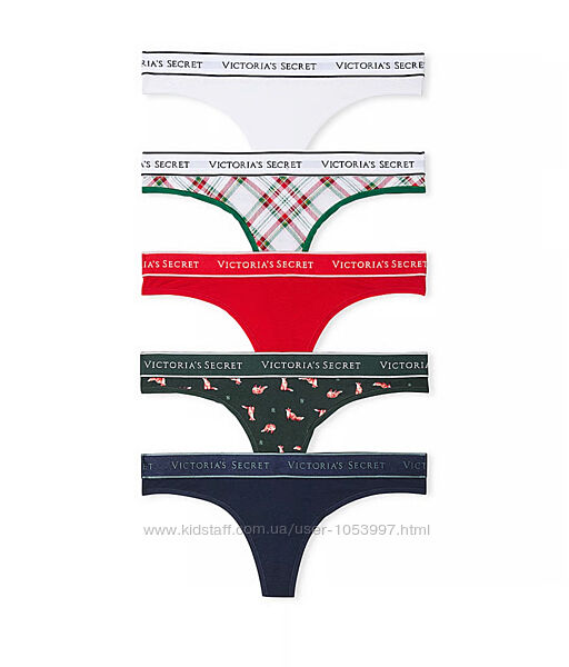 Бавовняні трусики-стрінги з 5-pack logo victorias secret