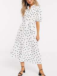 Платье рубашка вискоза. 14р. платье белое в горошек New Look