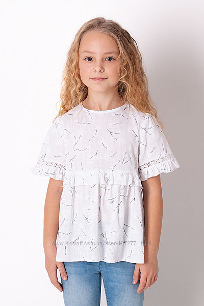 Льняная блузка для девочки Mevis белая 3656 