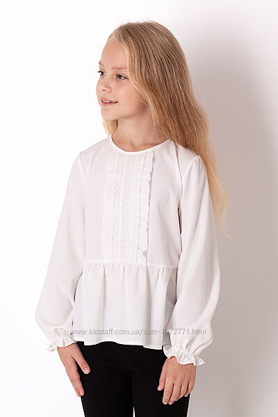 Блузка з довгим рукавом для дівчинки Mevis молочна 3674-02