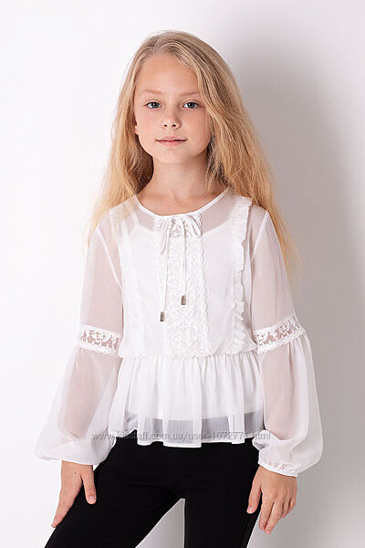 Блузка с длинным рукавом для девочки Mevis белая 116 размер