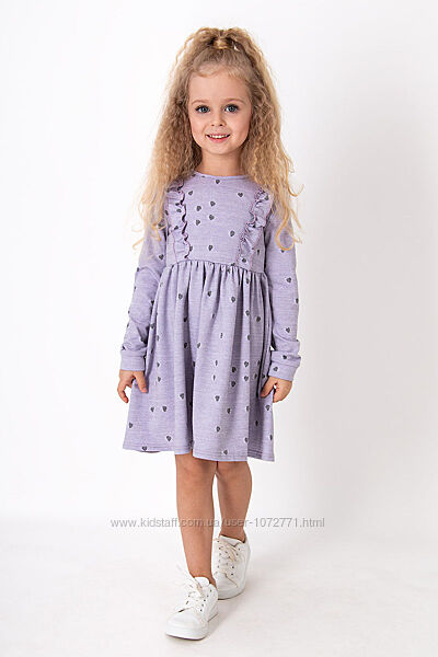 Платье трикотажное для девочки Mevis Сердечки пудра и сиреневое 3889 