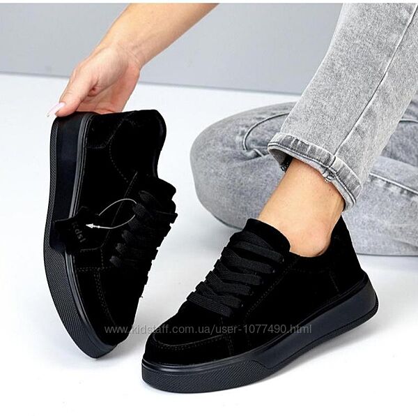Замшеві чорні кросівки на платформі , кроссовки
