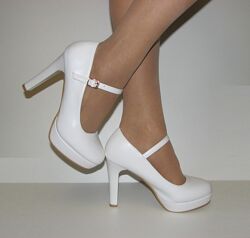 Женские белые туфли высокий каблук с ремешком 36 37 38 39 40