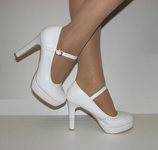 Женские белые туфли высокий каблук с ремешком 36 37 38 39 40