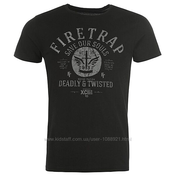 Футболка мужская Firetrap Washed Black Оригинал хлопок котон Чёрный цвет