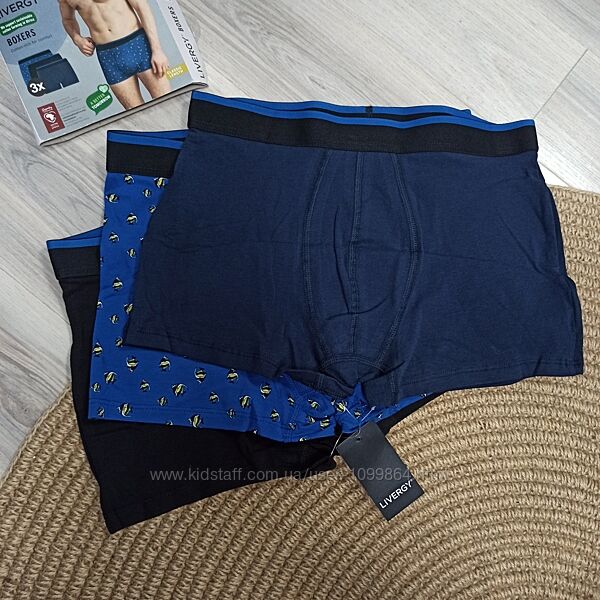 Боксери чоловічі Livergy 3 шт бавовна, чорні/сині