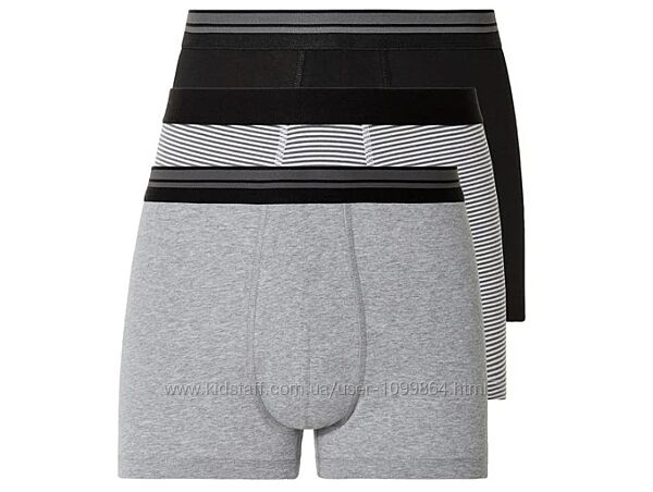 Боксери чоловічі Livergy 3 шт бавовна, батальний розмір, чорні/сірі
