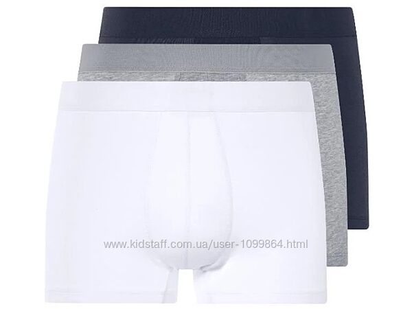 Боксери чоловічі Livergy 3 шт бавовна, батальний розмір, білі/сірі/сині