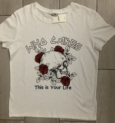 Футболка белая с оригинальным принтом, Pimkie, хлопок.