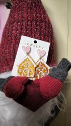 Новорічні або на Різдво сережки пряничні хатинка