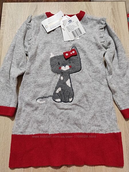 Шерстяное вовна платье з кішкою chicco на дівчинку 1-3 роки
