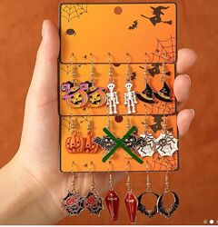 Сережки на Хелловін halloween скелет гарбуз шляпа