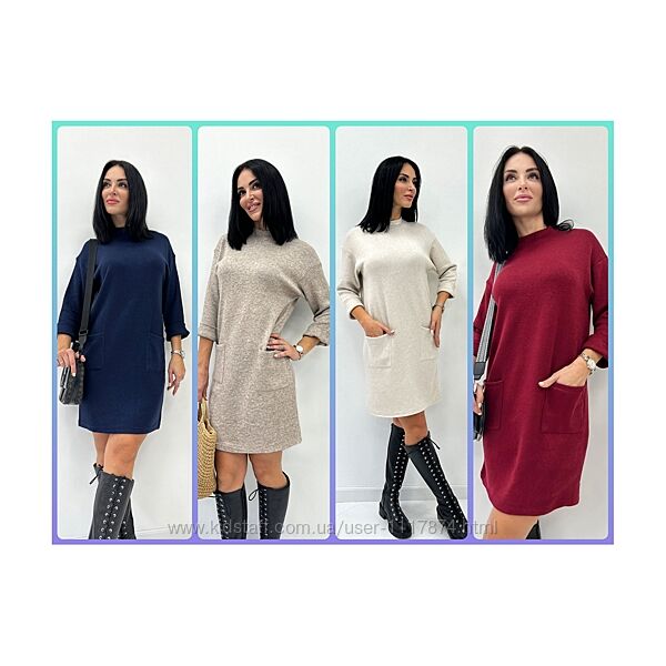 42-52р Тепла жіноча сукня з кишенями з двосторонньої ангори Debra
