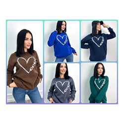 42-56р Теплий жіночий світшот на флісі з накаткою Heart