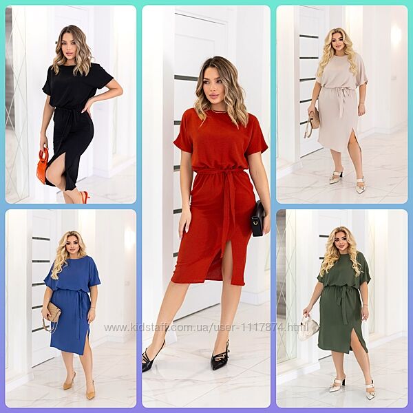 42-56р Літня сукня з поясом, креп-жатка, Fanta