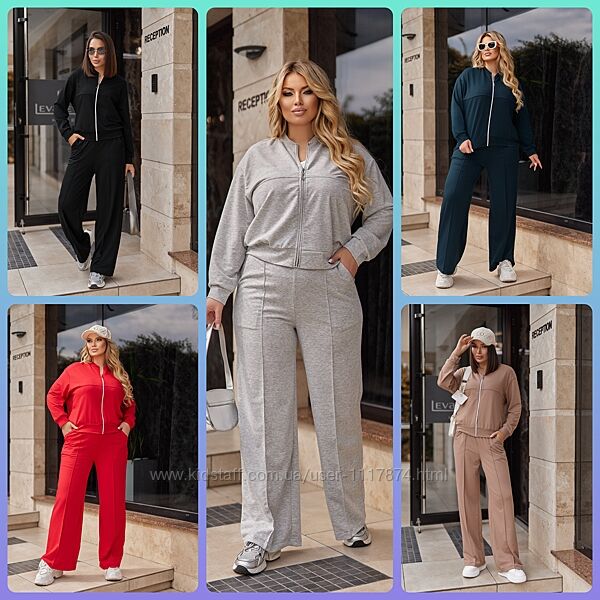 42-56р Жіночий трикотажний костюм зі штанами палаццо з двонитки Alicante