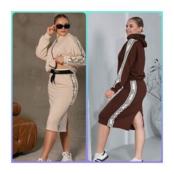 42-48р Жіночий костюм зі спідницею з турецької двонитки 790