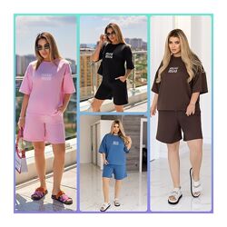 42-56р Літній спортивний костюм оверсайз з двонитки People