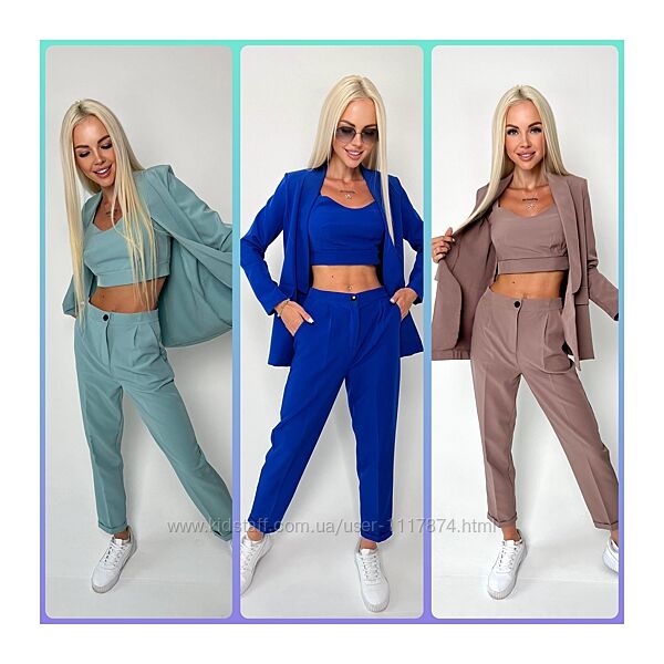 42-48р Костюм-трійка, брюки, топ та піджак з костюмної тканини Vanity