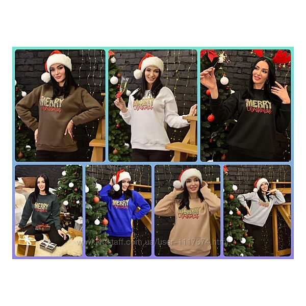 42-52р Жіночий теплий новорічний різдвяний світшот на флісі Xmas