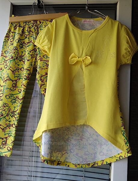 Летний комплект туника и бриджи на 9-10 лет рост 134-140 хлопок