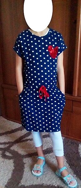 Плаття сукня в горох с аппликацией на 8-9 лет рост 128-134