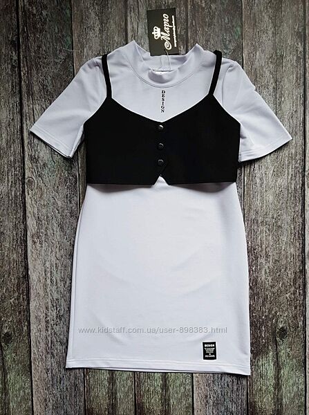 Стильная двойка-футболка платье и кроп топ. Чёрное и белое