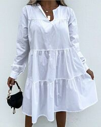 Модное коттоновое платье  белый, беж, мокко, чёрный