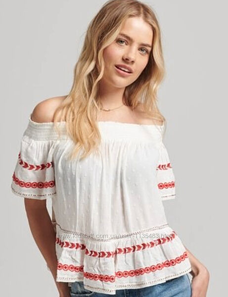 Блуза з вишивкою Superdry р. L/40/12- підійде також на р. М/38/10