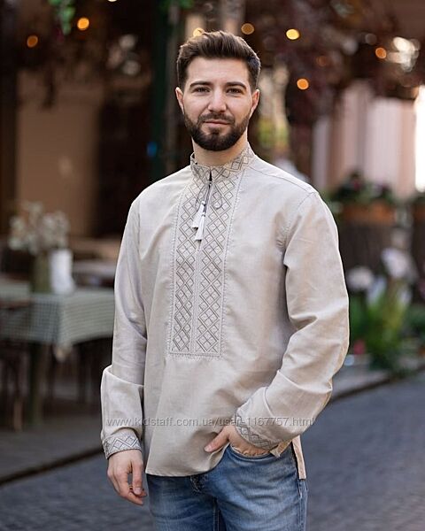 Вишиванка чоловіча льон бежевий