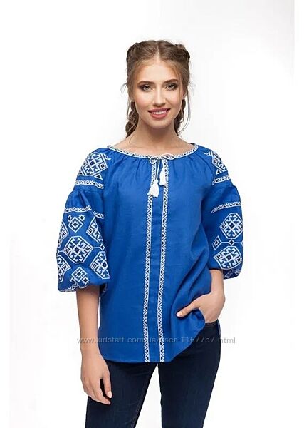 Вишиванка жіноча льон синій