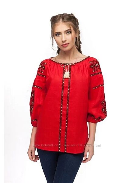 Вишиванка жіноча льон червоний