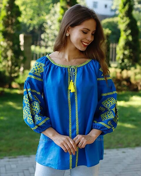 Вишиванка жіноча льон синій