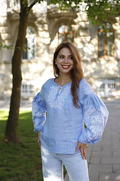 Вишиванка жіноча Льон блакитний