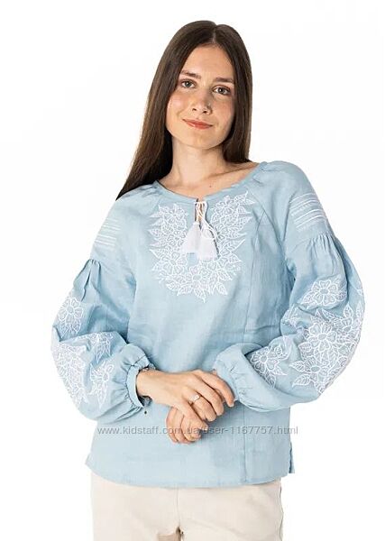 Вишиванка жіноча Льон небесно блакитний