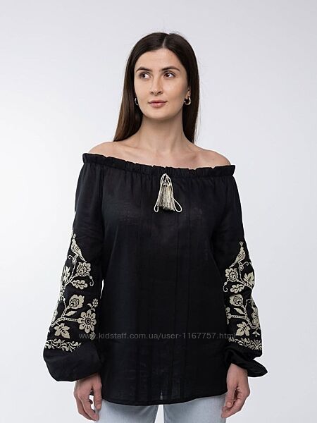 Блуза вишиванка жіноча  Льон чорний
