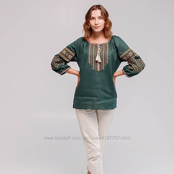 Вишиванка жіноча льон зелений