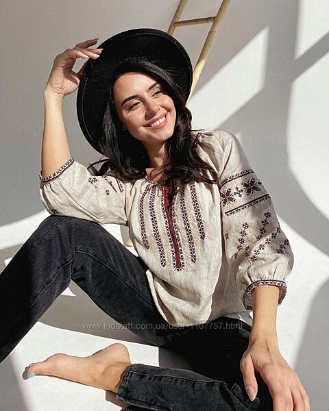 Вишиванка жіноча льон бежевий