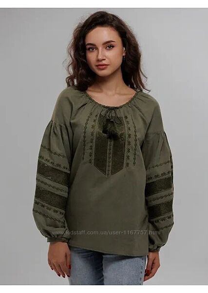 Вишиванка жіноча льон хакі