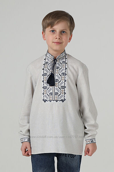 Вишиванка для хлопчика льон сірий