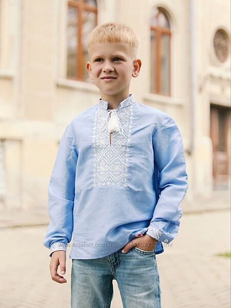 Вишиванка для хлопчика Х0402 льон блакитний
