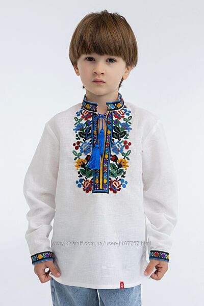 Вишиванка для хлопчика 025 білого льону