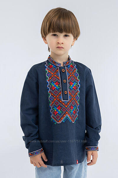 Вишиванка для хлопчика 7701 синього льону