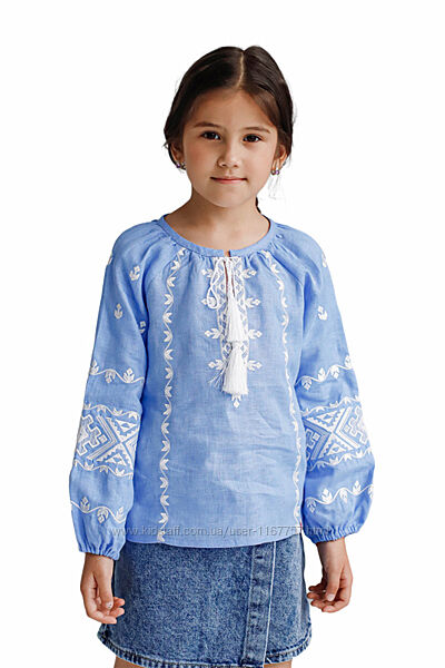 Вишиванка для дівчинки Д0302 льон блакитний
